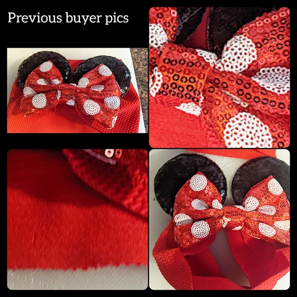 handmade baby head wrap headband sequin Minnie Mouse Disney themed ears w bow - Picture 7 of 8